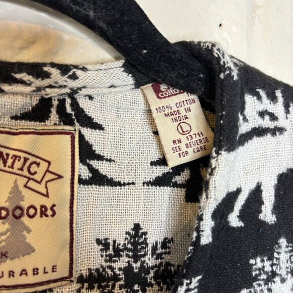 VTG Best Authentic Vest Black Large Moose Snowflake Full Zip Winter White Crop - Picture 6 of 9